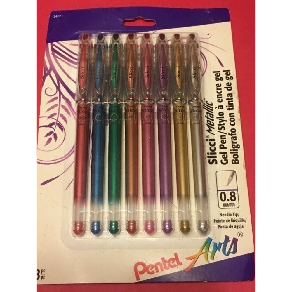 Pentel Arts Slicci 0.8 mm Extra Fine Gel Pen, Assorted Metallic Ink, 8 Pack